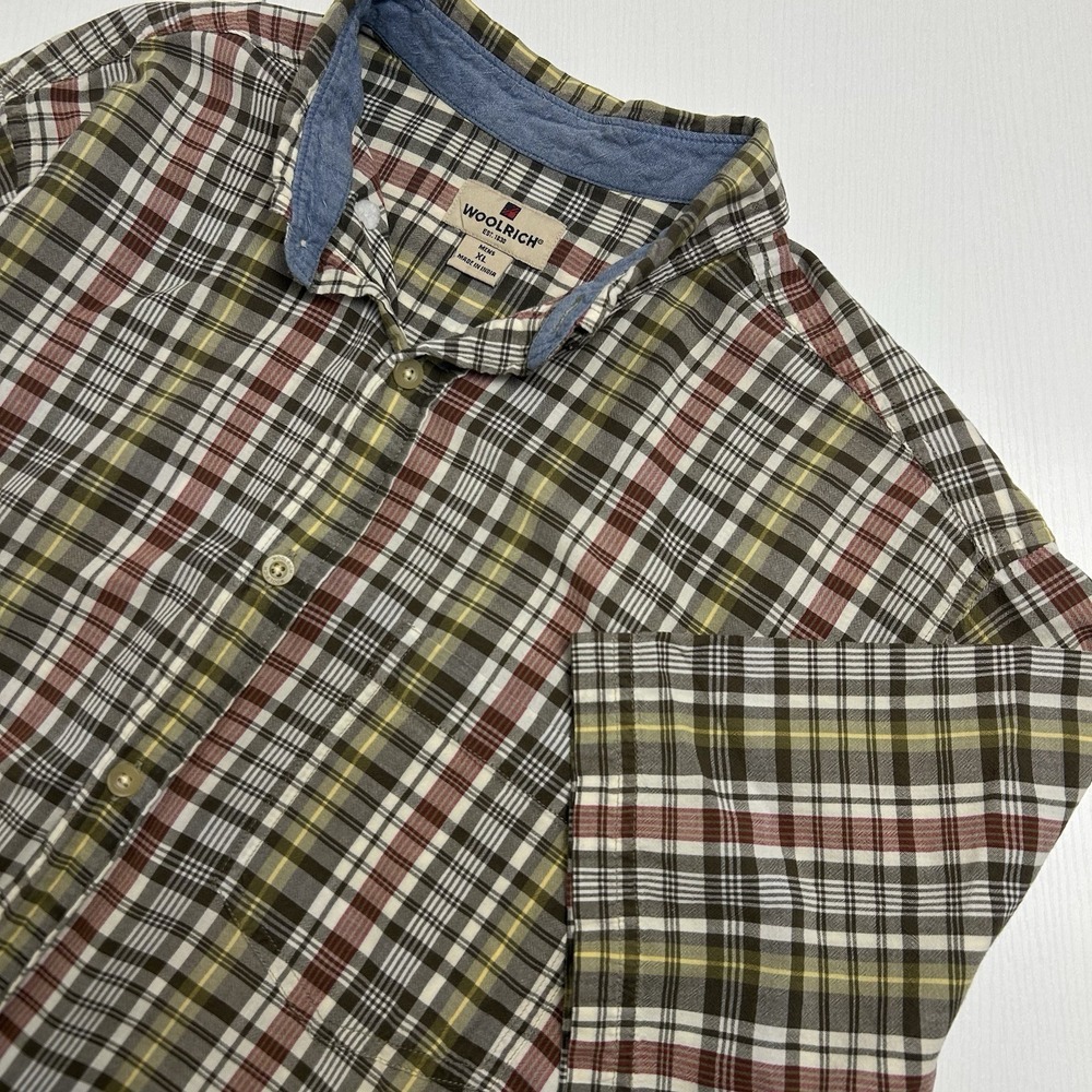 Woolrich XL‎ Mens Green Plaid Button Front Short Sleeve Cotton Casual Outdoor